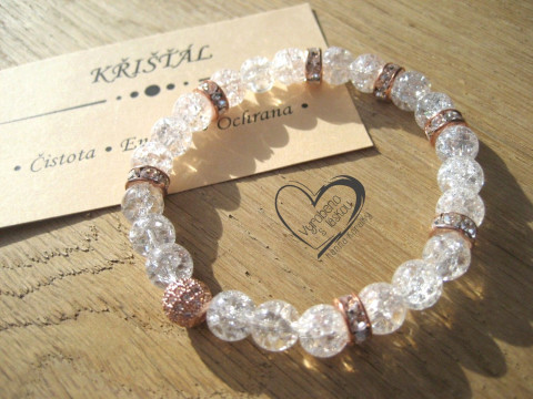Náramek Křišťál kulička rose gold náramek minerál anděl minerální rose gold 