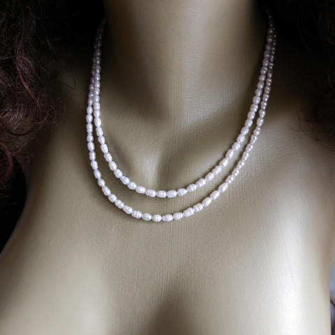 Náhrdelník perličkový dvojřadý náhrdelník bílé říční perly 