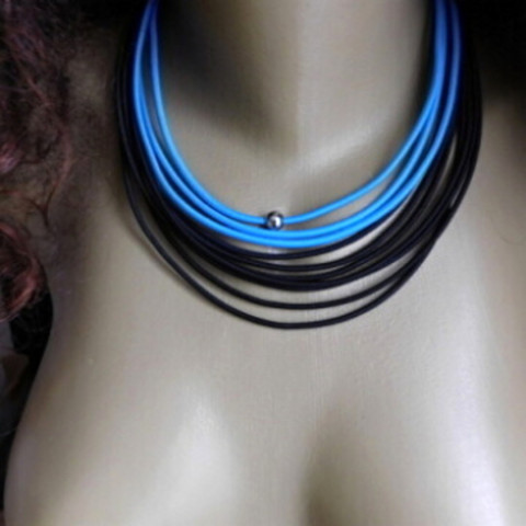 Náhrdelník - černý a modrý náhrdelník nerez kuličky stříbrny 