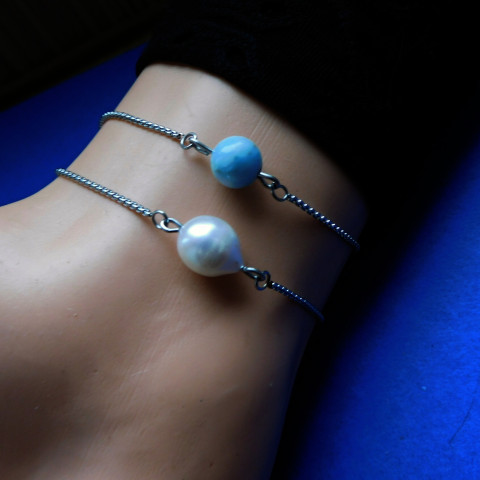 Náramek  nerezový s modrým kamenem náramek nerez říční perličky 