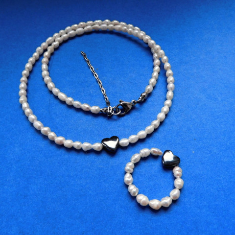 Prsten perlový s hematitem nerez perličky perla prstýnky larimar 