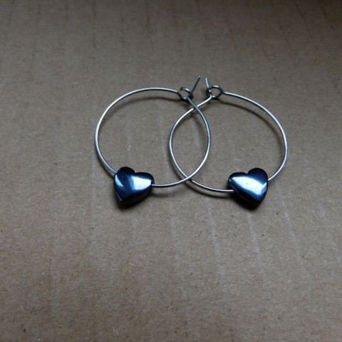 Naušnice nerez s hematitem srdce nerez hematit polodrahokamy naušnice 