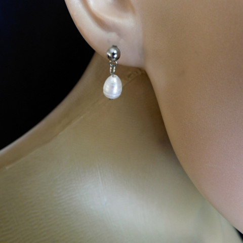Naušnice, nerez, bílá perlička nerez naušnice napichovátka bílá perla 
