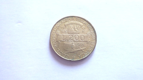 Mince Itálie, 200 Lire, 1996, retro kov retro mince itálie sběratelství starožitnost raznice sběratel numismatika platidlo mincovna oběživo měna lira 