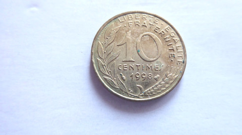 Mince Francie, 10 Centimes, 1998 kov francie retro mince sběratelství starožitnost raznice sběratel numismatika platidlo mincovna oběživo měna 