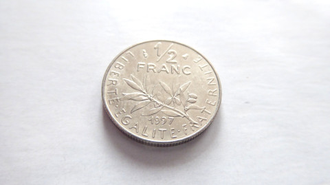 Mince Francie, ½ Franc, 1997, retro kov francie retro mince sběratelství starožitnost raznice sběratel numismatika platidlo mincovna oběživo měna 