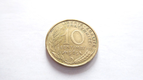 Mince Francie, 10 Centimes, 1969 kov francie retro mince sběratelství starožitnost raznice sběratel numismatika platidlo mincovna oběživo měna 