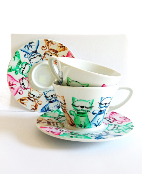 šálek s podšálkem-KOČIČKY kočičky podšálek šálek 