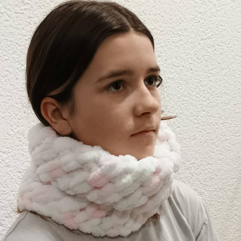 Puffy nákrčník  bílorůžový zimní nákrčník hřejivý teplý tunel 