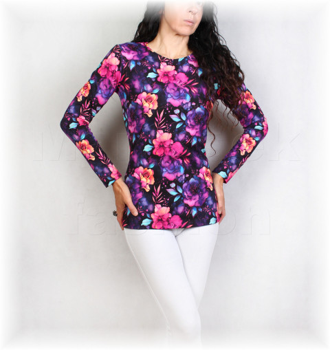 Triko vz.970  i kr.rukáv modrá halenka jarní květy černá triko jaro léto tyrkysová vzor bavlněné celoroční mramorový  Triko vz.970  i kr.rukáv modrá halenka jarní květy černá triko jaro léto tyrkysová vzor bavlněné celoroční mramorový