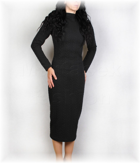 Šaty s copánkovým vzorem černá šaty zimní podzimní hřejivé vínová volnočasové copánkové svetrovina 