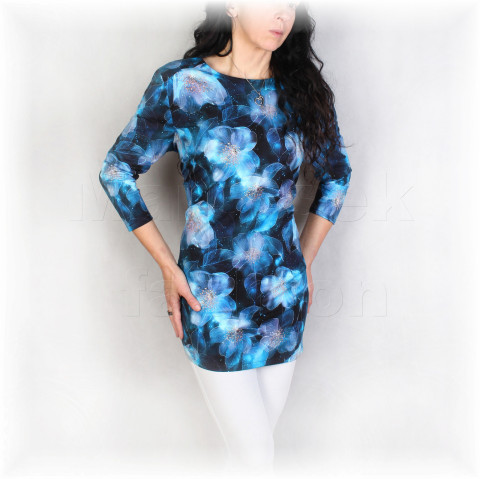 Triko vz.983 halenka fialová jarní květy černá triko jaro léto vzor květované bavlněné celoroční 