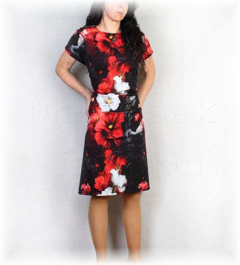 Šaty vz.938 červená barevné jarní letní bavlna černá úpletové šaty svatba léto vzor oslava dovolená celoroční 