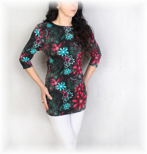 Triko vz.984 i krátký rukáv zelená tunika halenka letní triko úpletové tyrkysová dámské vzor dovolená vzorované 