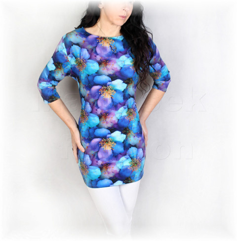 Triko vz.987 i kr.rukáv modrá halenka fialová jarní letní triko úpletová léto tyrkysová květované pestobarevné 