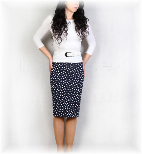 Sukně puntíky vz.939 modrá jarní letní bílá sukně úpletová úplet puntíky 