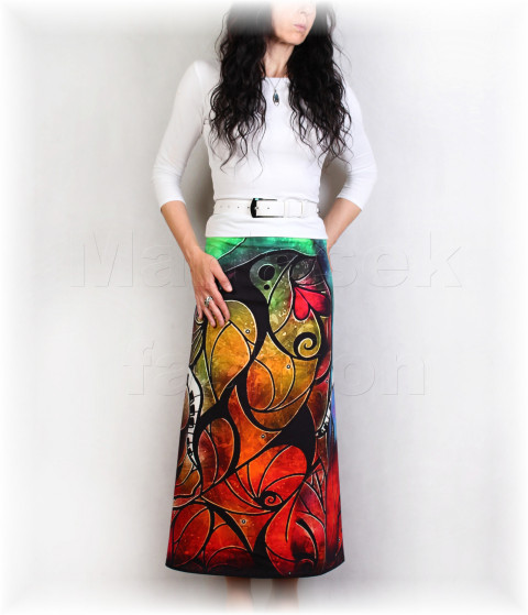 Sukně  vz.913 zelená jarní letní květy žlutá sukně úpletová úplet pestrobarevná luční celoroční áčková 