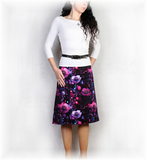 Sukně  vz.941 květovaná fialová růžová sukně úpletová úplet celoroční 