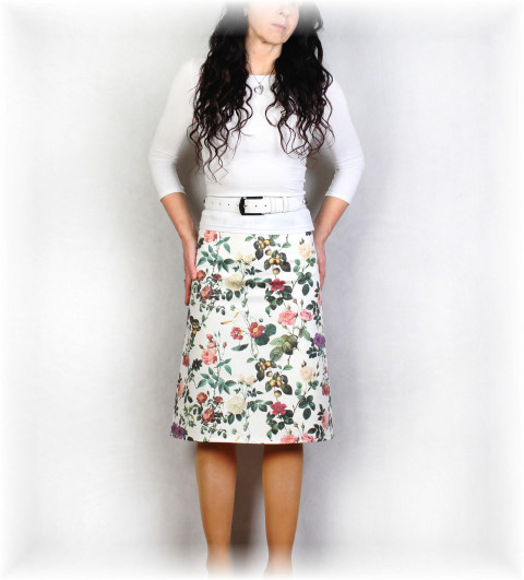 Sukně riflová vz.936 květovaná květy sukně barevná celoroční riflová áčková pouzdrová 