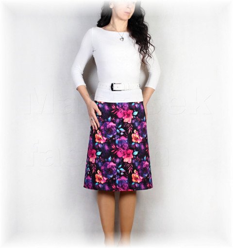 Sukně  vz.942 květovaná fialová růžová sukně úpletová úplet celoroční 