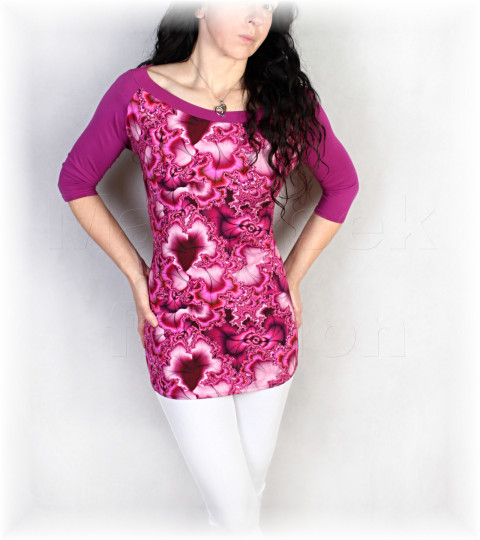 Triko vz.992 i krátký rukáv pestrobarevné fialová letní triko úpletové vzor mramorové 