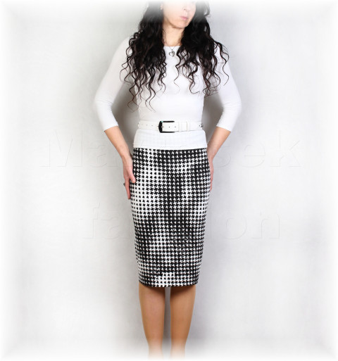 Sukně  vz.938 jarní bílá černá sukně úpletová úplet černobílá vzor celoroční pepito áčková pouzdrová 