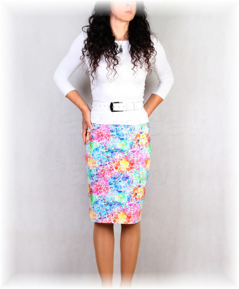 Sukně  vz.851 modrá jarní letní sukně úpletová úplet velikonoce tyrkysová puntíky pestrobarevná celoroční pastelová pudrová áčková 