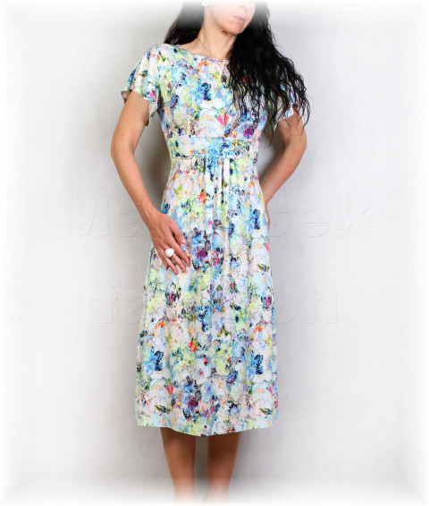 Šaty vz. 858 modrá barevné jarní letní šaty svatba léto tyrkysová řasení vzor oslava těhotenské 