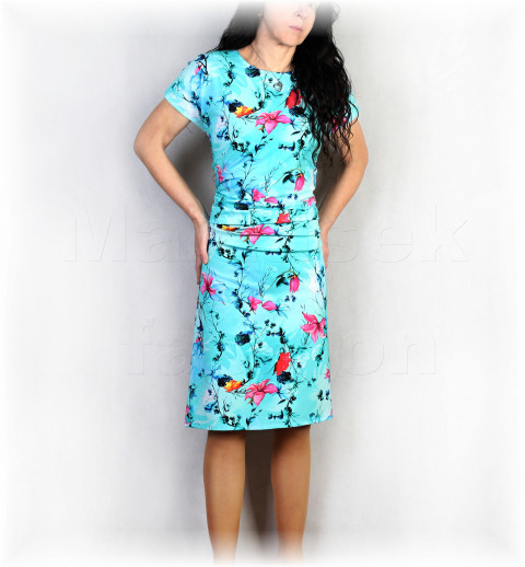 Šaty vz.939 modrá barevné jarní letní bavlna úpletové šaty svatba léto tyrkysová tyrkysové vzor květované oslava dovolená celoroční 