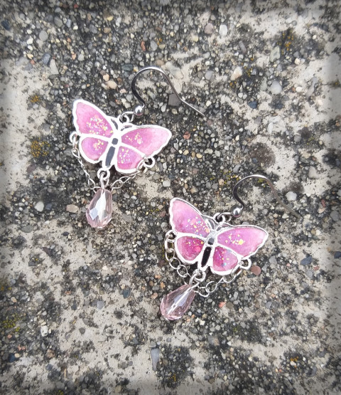 Mariposa rosa hmyz šperk doplněk náušnice ozdoby motýl motýlek bižuterie pryskyřice motýlí 