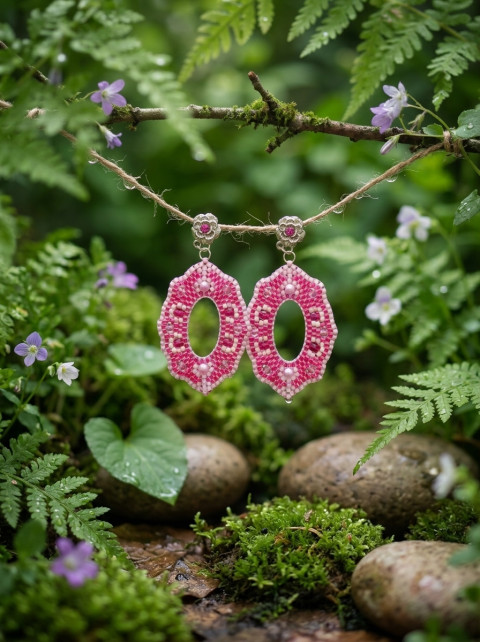 Pro Růženku - náušnice šperk princezna korálky doplněk náušnice růže květ elegance kvítek ovál růženka cihlový steh brick stitch toho treasure 