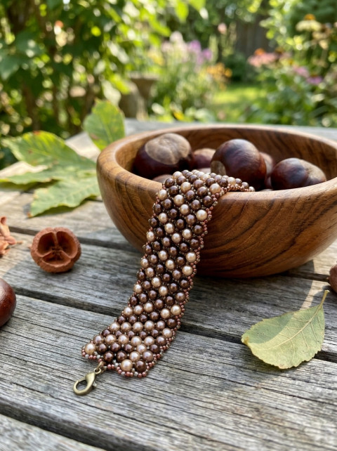 Perličkový náramek - kaštany šperk náramek doplněk elegantní čokoláda do společnosti na večer 