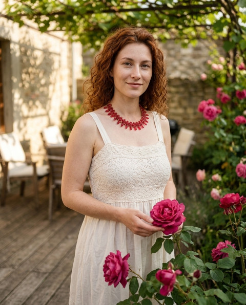Královna růží - náhrdelník šperk náhrdelník korálky doplněk elegantní láska růže romantika valentýn ples jahody do společnosti bál 
