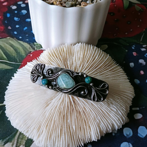 Spona s amazonity šperk spona modrá amazonit cínovaná vlasová 