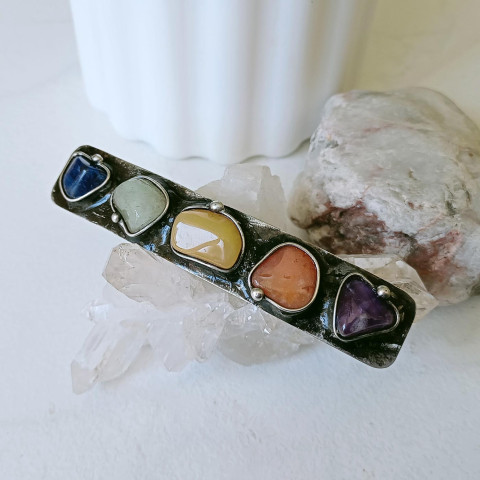 Spona čakry šperk spona modrá ametyst karneol avanturín cínovaná sodalit vlasová 