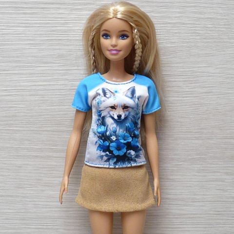 Tričko s bílou liškou pro Barbie oblečky pro panenku tričko pro barbie tričko pro panenku 