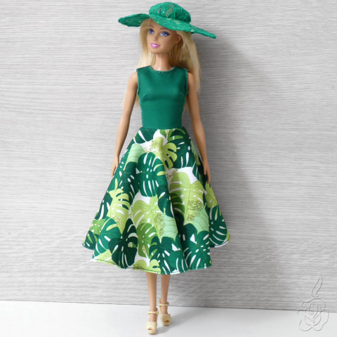 Zelené šaty pro Barbie - Monstera oblečky pro barbie šatičky pro barbie oblečky pro panenku šaty pro barbie oblečky pro sběratele 