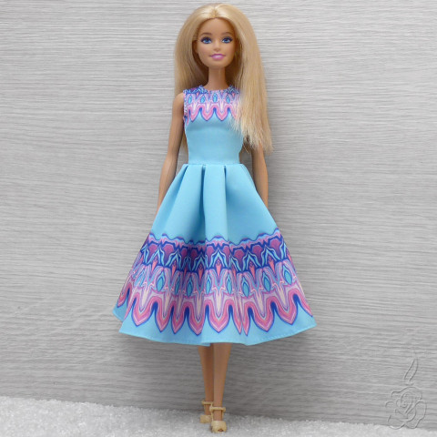 Modré midi šaty pro Barbie oblečky pro barbie oblečky pro panenku šaty pro barbie oblečky pro sběratele retro šaty pro barbie 